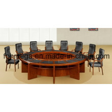 Round Wood Veneer Office Boardroom Table with Chair